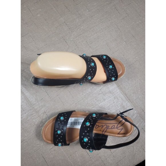 Zodiac Women's Size 6 Black Turquoise Studs Wedge Espadrilles sandals shoes 346 - Picture 3 of 10